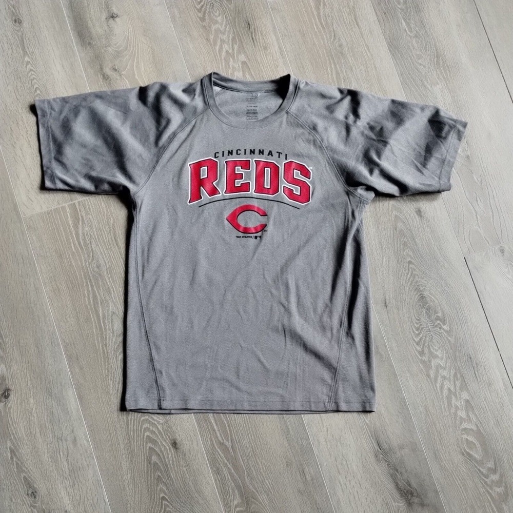 Cincinnati Reds Shirt XL 18-20 Youth Short Sleeve Gray MLB Polyester Active Wear